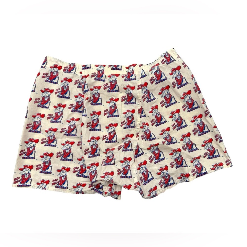 Men's Cream Boxer Shorts with Red and Blue Print